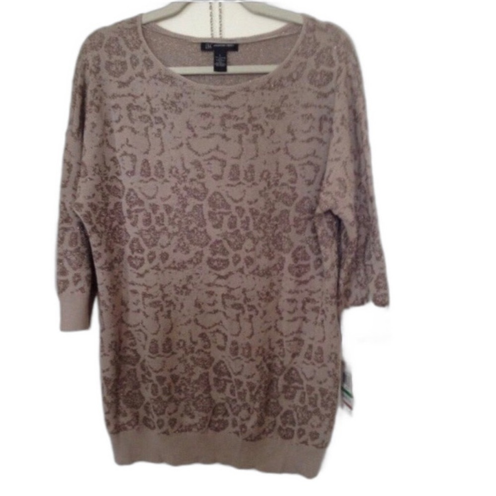 INC International Concepts Sweater Leopard Metallic Long Sleeves Brown Large